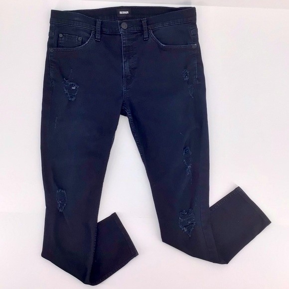 Hudson Brett Slouch Distressed Dark Wash Skinny Jeans Size 27 - Picture 1 of 14